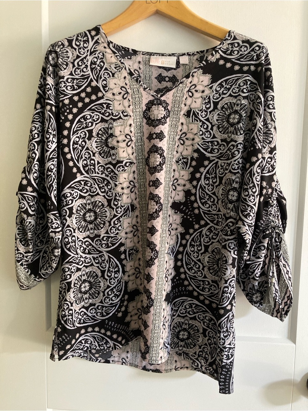 Belle by Kim Gravel Black and White Medallion V-Neck Tunic
